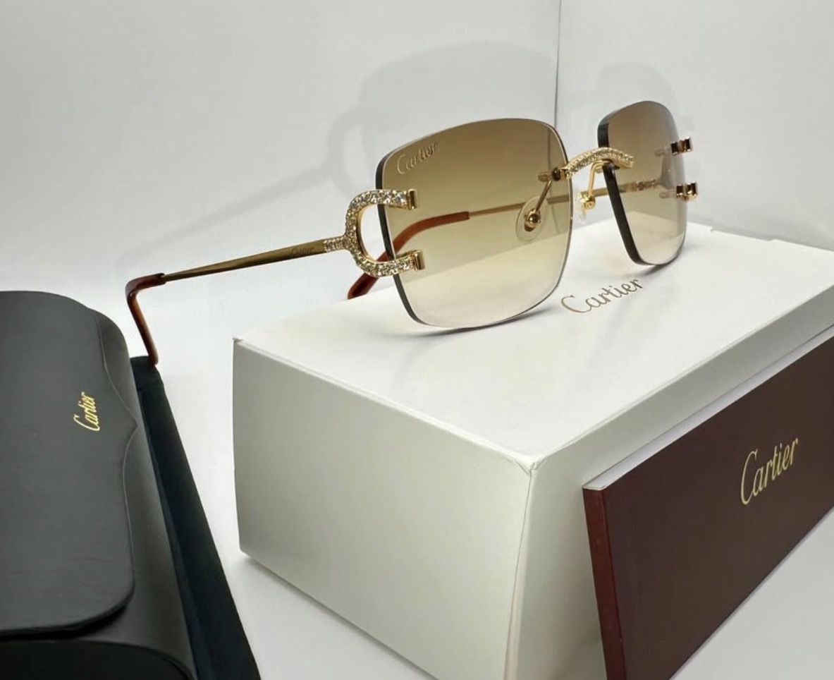 Cartier Big C Decor Diamonds Gold/Brown Moissanite Wires Glasses PRICE FIRM