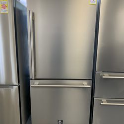 Forno Milano 31" Espresso Bottom Freezer Right Swing Door 17.2 cu. ft. Refrigerator in Stainless Steel with Brass Handles  $ 1,499.00