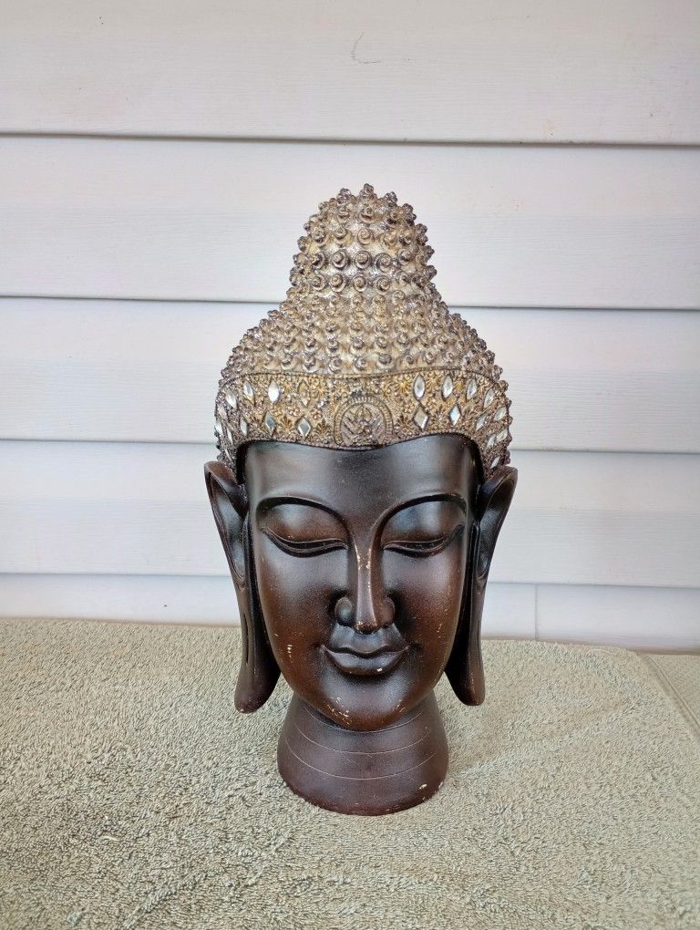 Vintage Meditating Tibetan Buddha Head Statue Sculpture Figurine