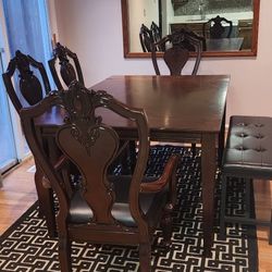 Mahogany Wood Dining Table Set with Bench