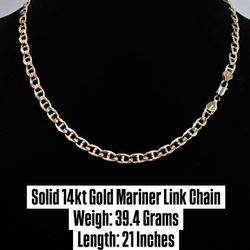 Solid 14kt Gold Curb Link Chain Cadena Solido De Oro 14kt 