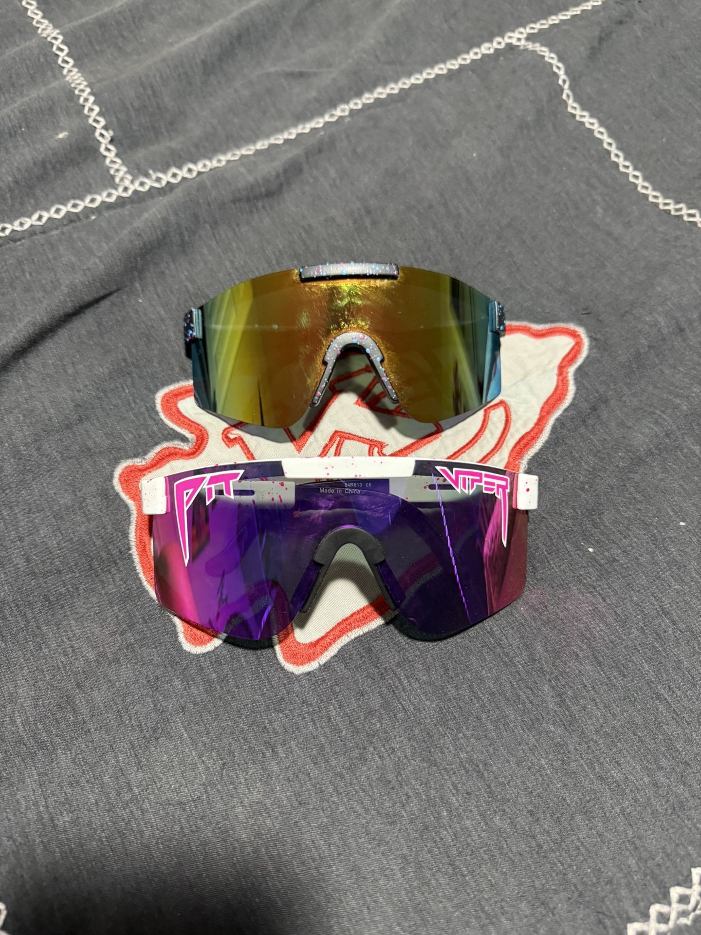 Pit Vipers, Youth Kid. The Blue And Yellow Nose Piece Is Scratched Up A Bit