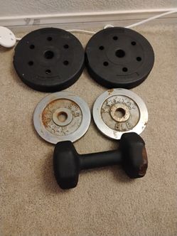 Weight plates and one dumbbells