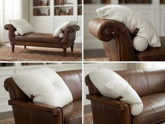Set of 2 Restoration Hardware Style Large White Leather Daybed Cushions & Bolsters