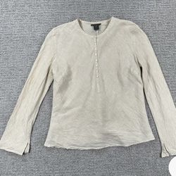 Vintage Banana Republic Shirt XL Beige 100% Linen Long Sleeve Pullover Top