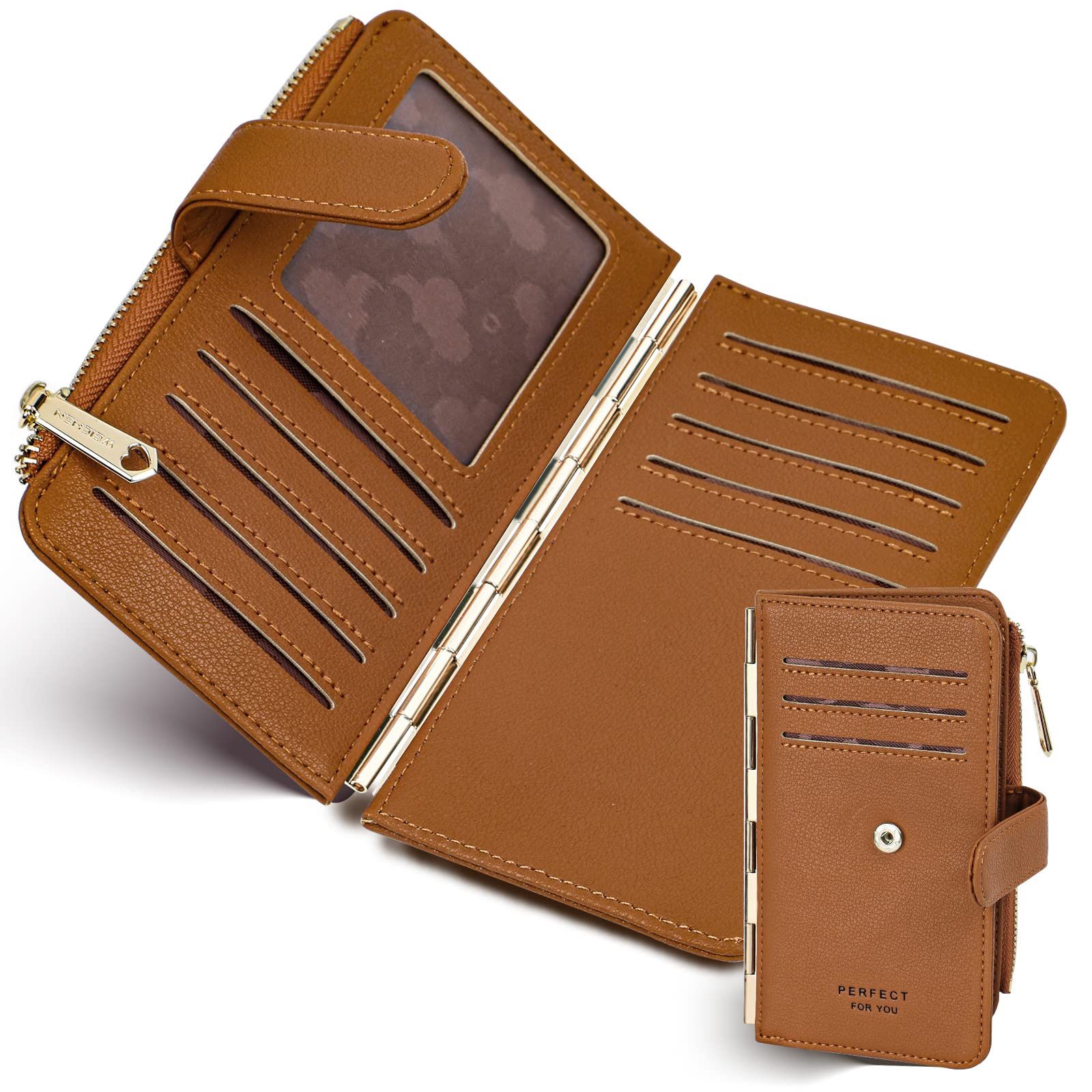 PERFECB FORYOU Slim Womens Credit Card Holder-RFID Blocking- Bifold Multi Card Small Wallet For Women Minimalist Card Holder Wallet (Brown)