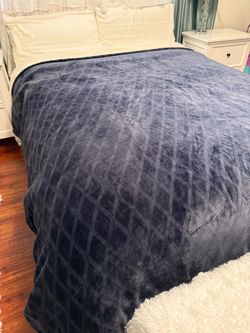 Navy Blue Plush Blanket with Diamond Pattern 96”x96”