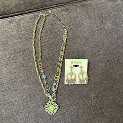 Vintage green and teal stoned gold jewelry set