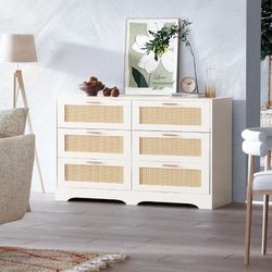 White Rattan 6 Drawer Dresser