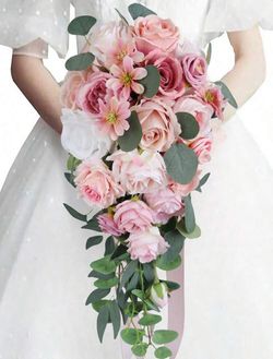 Cascading Bouquets Artificial Wedding Bouquet For Bride Rose Artificial Bridal Bouquet For Boho Rustic Wedding Ceremony Anniversary Tossing Bouquet Pa
