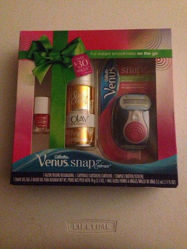 Venus Razor, Olay Shaving Cream, and Red Days Nailpolish