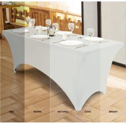 Spandex Tablecloth  [6FT, white] Tight, Fitted, Washable and Wrinkle Resistant Stretch Rectangular Patio Table Cover for Event, Wedding, Banquet & Par
