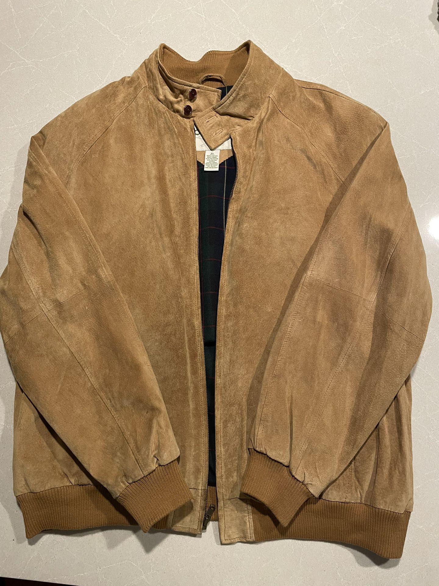 Orvis Tan Suede Leather Jacket Camel Bomber full zipper
