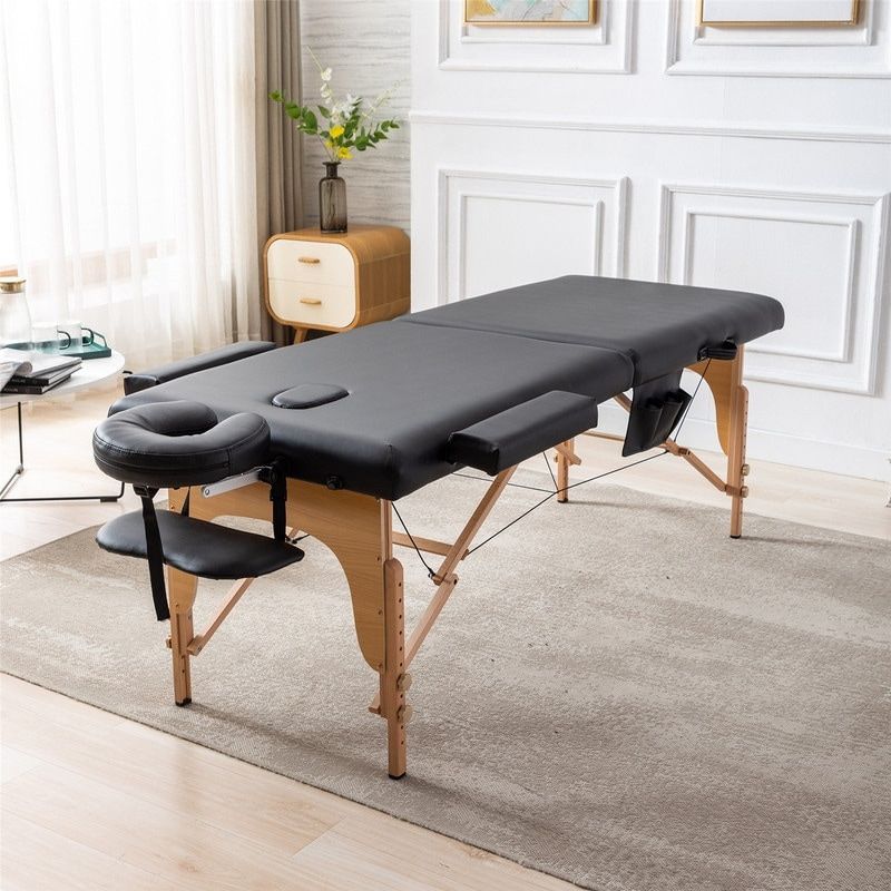Portable Massage Table ,2 Section Wooden Adjustable Folding Massage Table