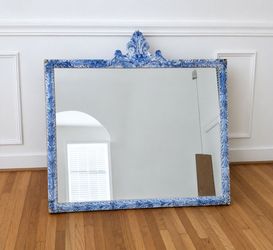 Vintage Ornate Wall Mirror | Custom Upcycled Periwinkle Blue/Violet French Provincial Style - 36" x 32.5" BUY OR TRADE