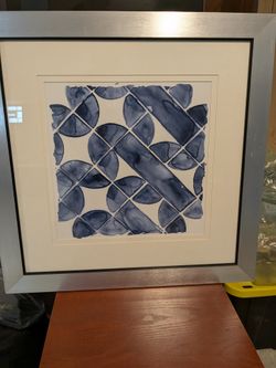 Framed Blue Geometric Watercolor Art Print — Silver Frame