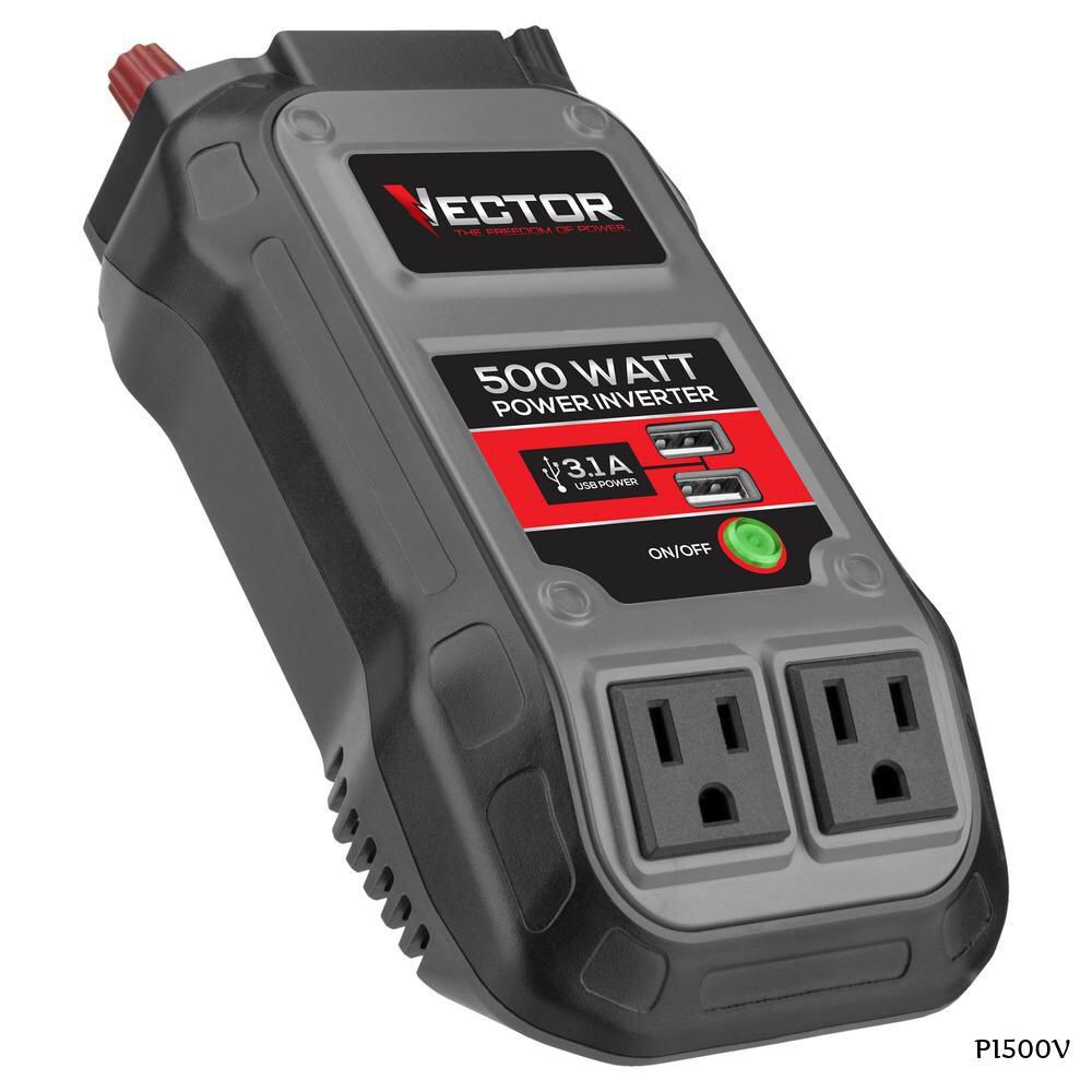 Vector 500-Watt Portable Car Power Inverter with Dual USB Ports 