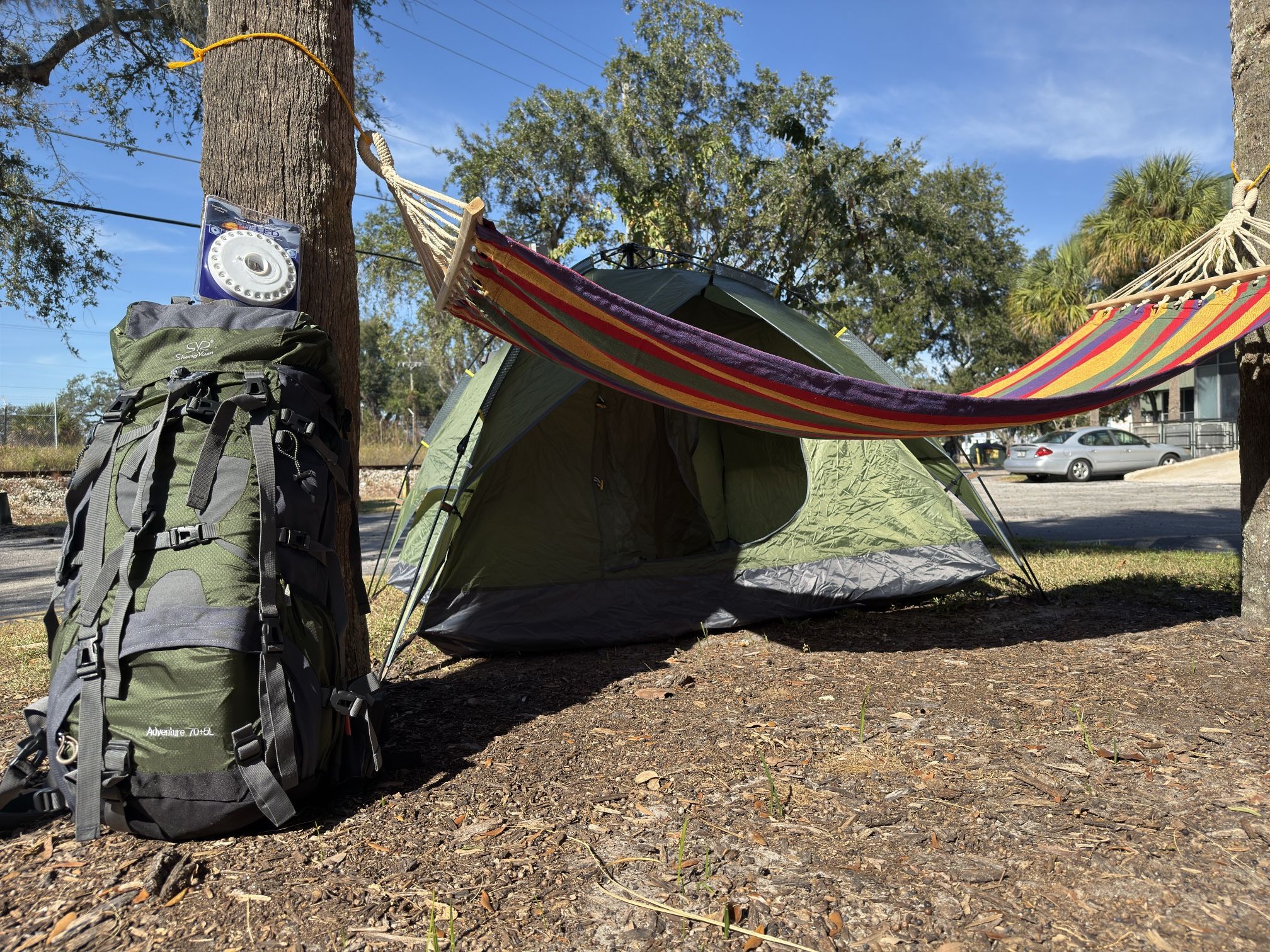 Camping Special 4 Pack! 4 Person Tent, Backpack, Hammock, Tent Light