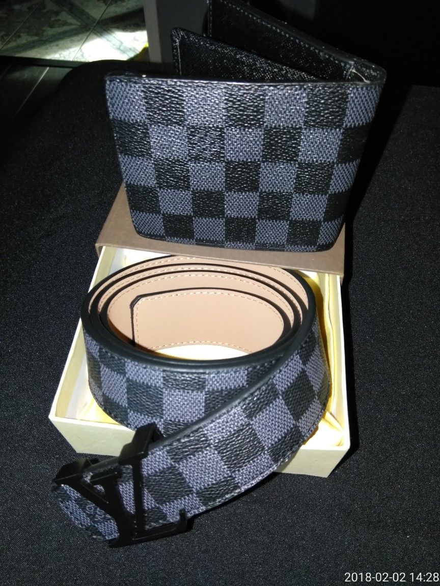 GRAY CHECKERED BELT & WALLET SET
