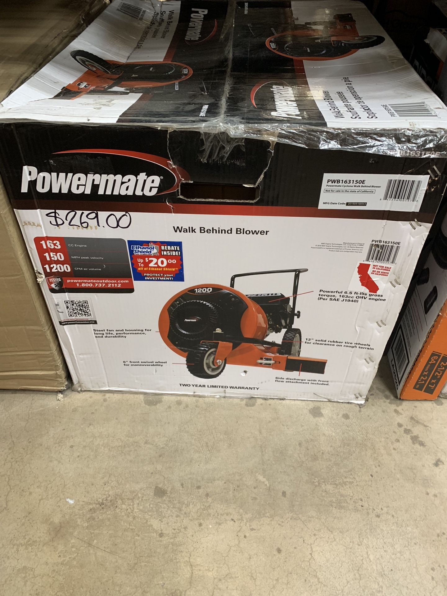 Powermate Cyclone 150 MPH 1,200 CFM Walk-Behind Gas Leaf Blower