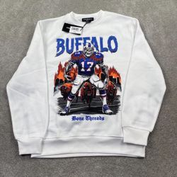 New Buffalo Bills Bone Threads NFL Josh Allen Sweatshirt Brand Makers Size Sm White