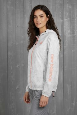 New Balance Women’s Nylon White and Gray Hooded Windbreaker Jacket – Size M