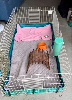 Large Guinea Pig Cage, Pad, Food Bowl, Water Dispenser & Shelter