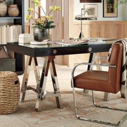 Williams Sonoma Modern Desk — Brown Glass Top (Originally $2,000)
