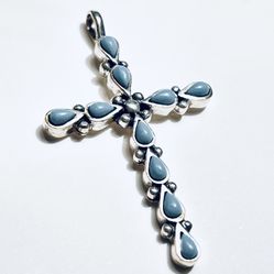 925 Sterling Silver Turquoise Vintage Zuni Cross Pendant