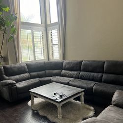 Grey Sectional Couch Microfiber Suede Sofa