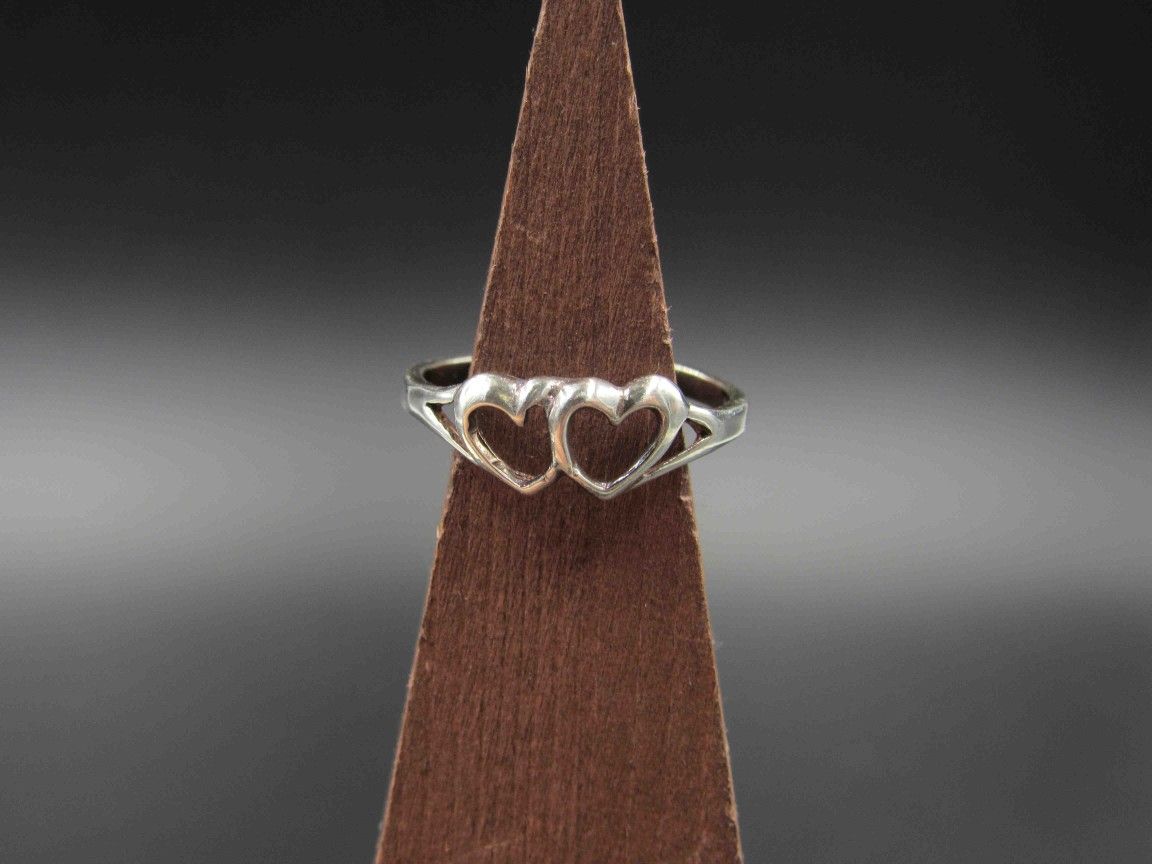 Size 6 Sterling Silver Plain Double Heart Band Ring Vintage Statement Engagement Wedding Promise Anniversary Bridal Cocktail