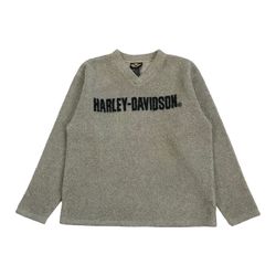 VINTAGE HARLEY DAVIDSON FLEECE SWEATSHIRT LARGE L MENS BEIGE CREWNECK PULLOVER