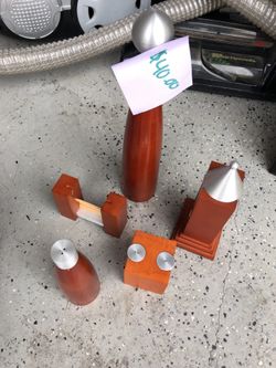 Cherry Wood Salt/Pepper Holders, Napkin Rings, Toothpick Holder