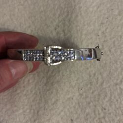 Sterling Silver Bangle W/tanzanite  7” #7076