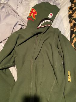 Bape olive green shark hoodie size large