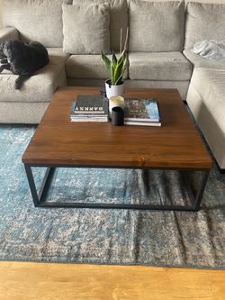 Modern solid, walnut and steel coffee table