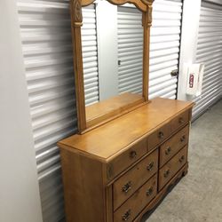 7 Drawer Dresser Mirror Natural Wood Like New Classic Vintage Furniture for Bedroom Set  