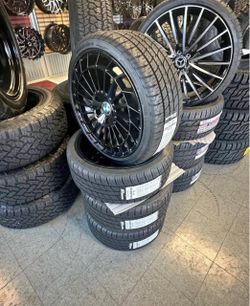 19" Gloss Black TURBINE BMW Style Wheels with New Radar Tires Staggered Wheels And Tires