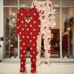 Carters Toddler 2PC Christmas Blanket Sleepers Set Santa Claus Pajamas 3T NEW!!