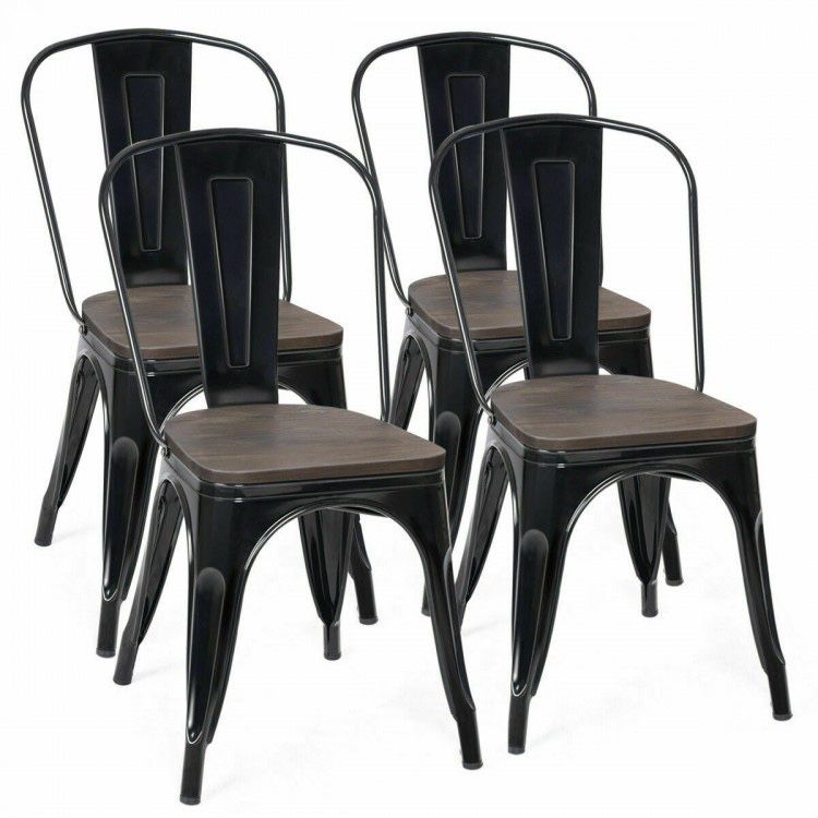 Set of 4 Stackable Tolix Style Metal Wood Dining Chair