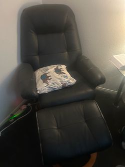 Black Faux Leather Recliner Chair with Ottoman