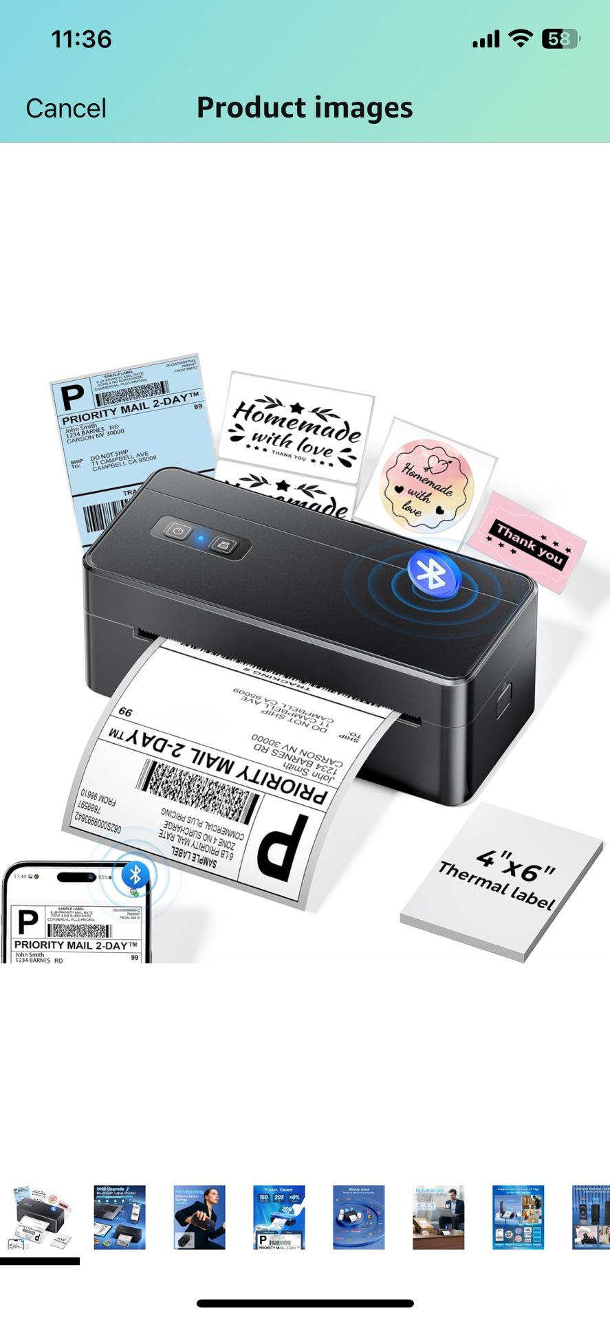 Bluetooth Thermal Shipping Label Printer, 4x6 Thermal Label Printer for Small Business, 2410BT Wireless Label Maker Compatible with iOS Android Phone&