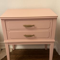 Powder Pink 2-drawer Nightstand/End Table Ornate Metal Leaf Handles