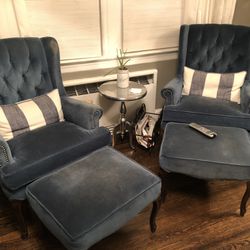 Pair Of Wingback Chairs & Matching Ottomans