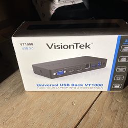 VisionTek VT1000 Universal Dual Full HD USB 3.0 Laptop Monitor Docking Station, DisplayLink, HDMI, DisplayPort, VGA, RJ45 Ethernet, MacBook, Windows -