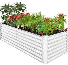 8x4x2ft Outdoor Metal Raised Garden Bed for Vegetables Flowers Herbs - White