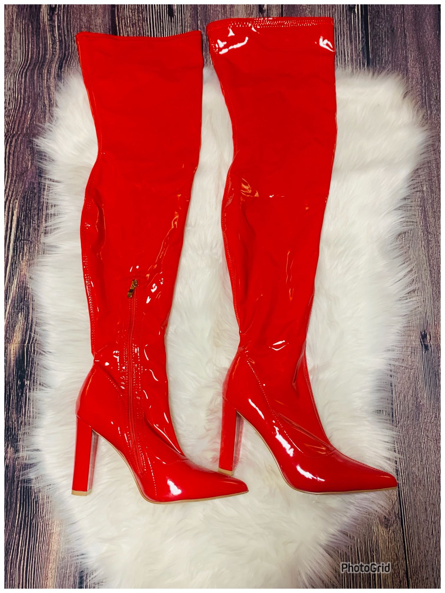 NEW! Red patent Leather thigh High Stretchy Boots Size 10