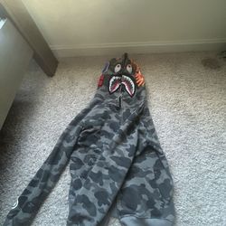 grey full zip bape hoodie
