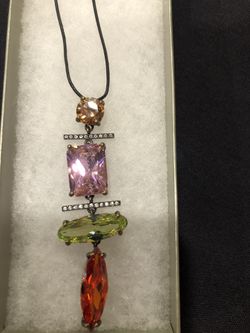 Multi-colored gemstone Necklace 10 and 1/2 “ Long With Crystal Accent On Clasp