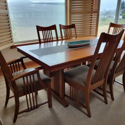 Mission/craftsman Style Dining Set W/ Extention Part. Sits 6 To 8 People 